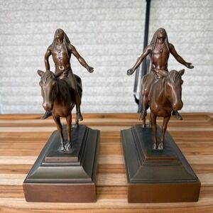 Antique Cyrus Edwin Dallin "Appeal to the Great Spirit" Bookends -Stamped C.E.D.